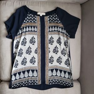 LOFT Dress Top Blouse Paisley Print Navy Small
